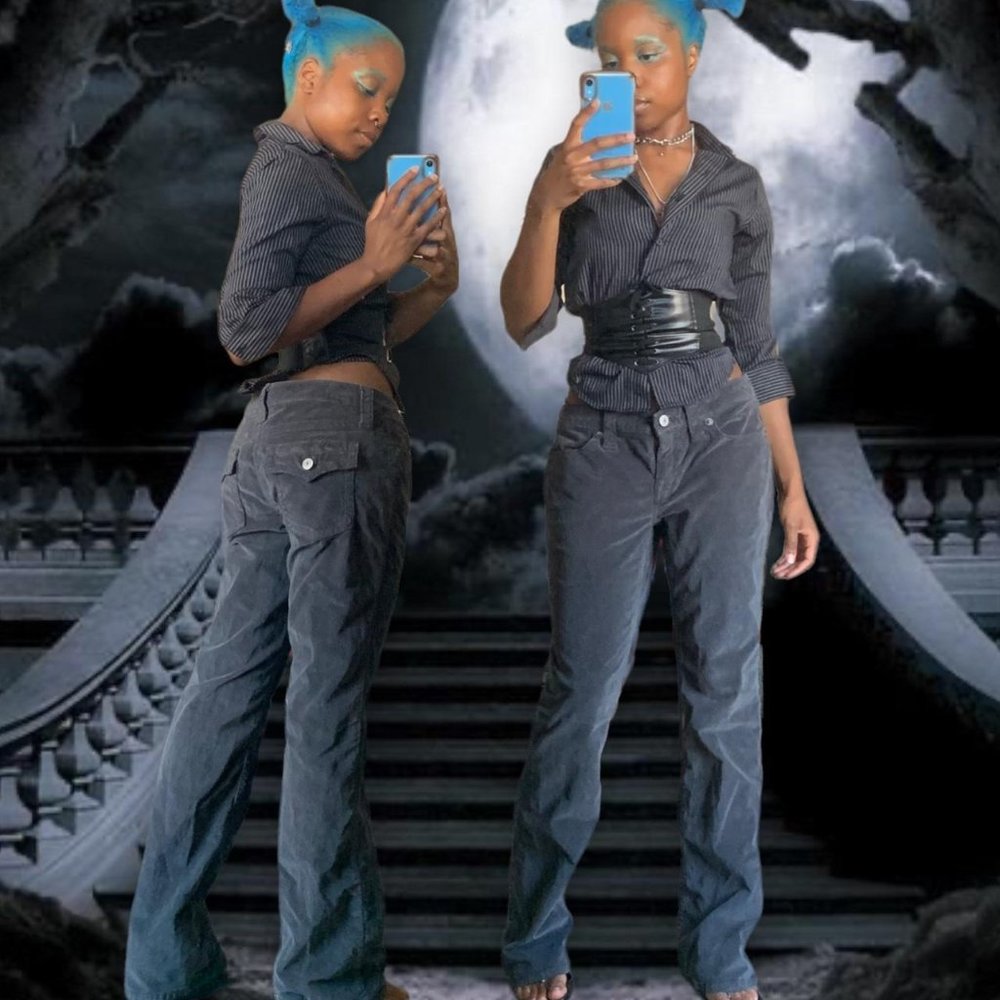 gray corduroy flared pants